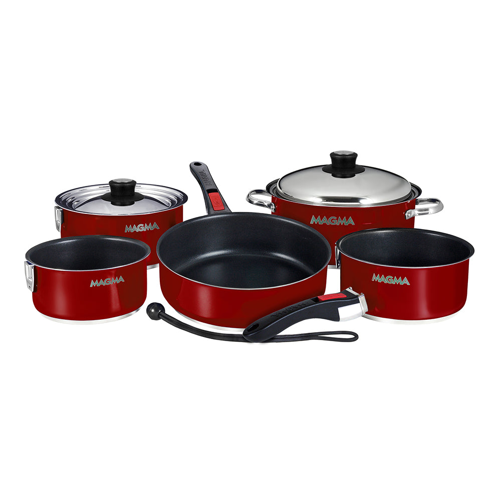 Magma Nestable 10 Piece Induction Non-Stick Enamel Finish Cookware Set - Magma Red - Deckhand Marine Supply