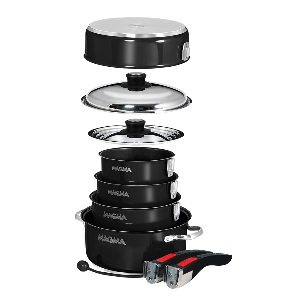 Magma Nestable 10 Piece Induction Non-Stick Enamel Finish Cookware Set - Jet Black - Deckhand Marine Supply