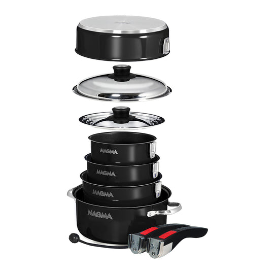 Magma Nestable 10 Piece Induction Non-Stick Enamel Finish Cookware Set - Jet Black - Deckhand Marine Supply