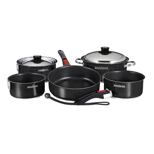 Magma Nestable 10 Piece Induction Non-Stick Enamel Finish Cookware Set - Jet Black - Deckhand Marine Supply