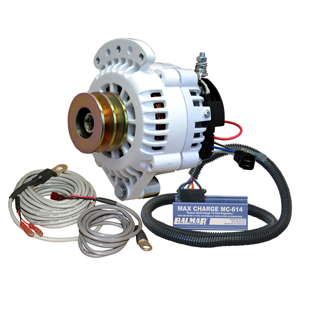 Balmar Alternator 100 AMP Kit 12V 1-2" Single Foot Spindle Mount Dual Vee Pulley Regulator  Temp Sensor - Deckhand Marine Supply