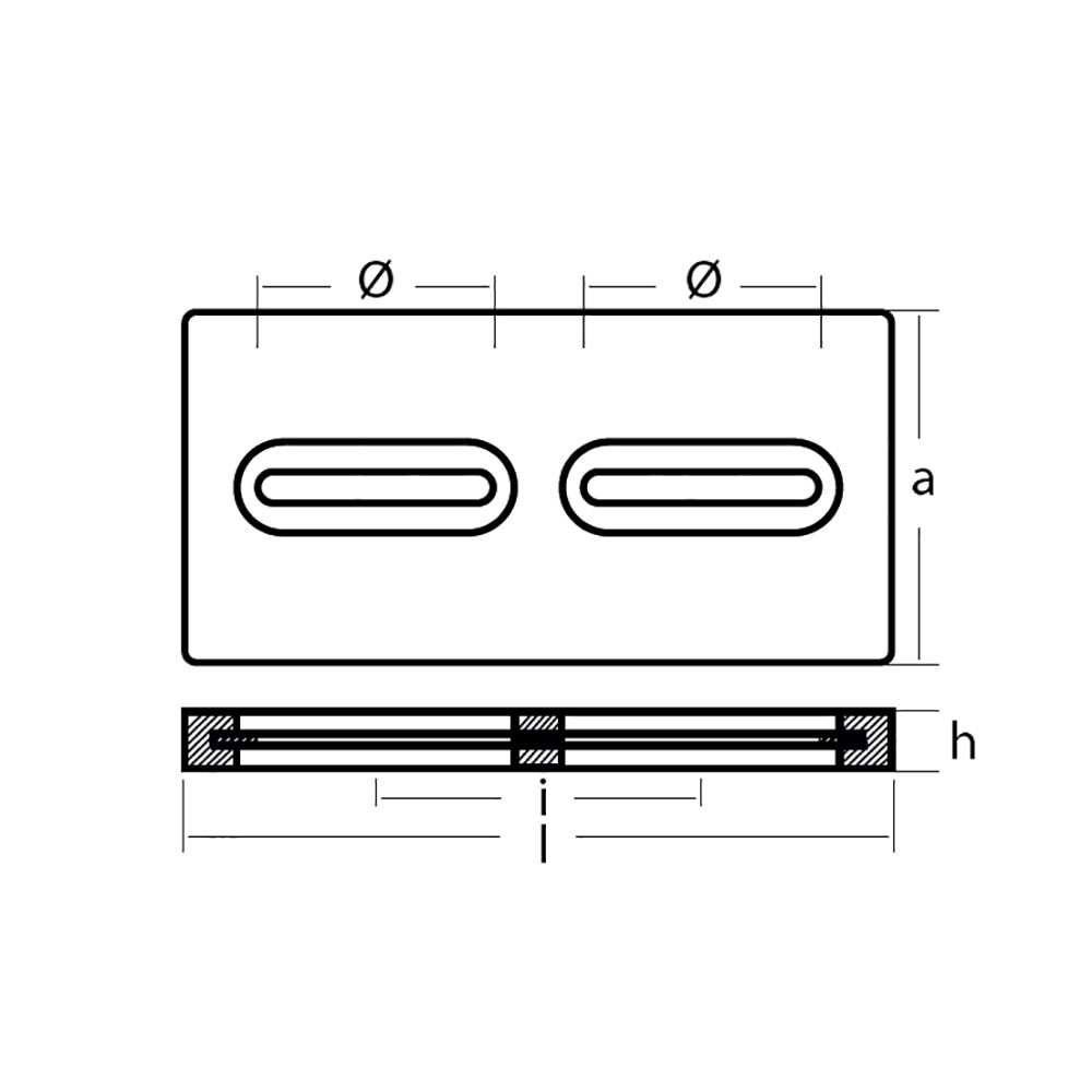 Tecnoseal Rectangular Zinc Plate Anode w/Inserts - 12" x 6" x 1" - Deckhand Marine Supply