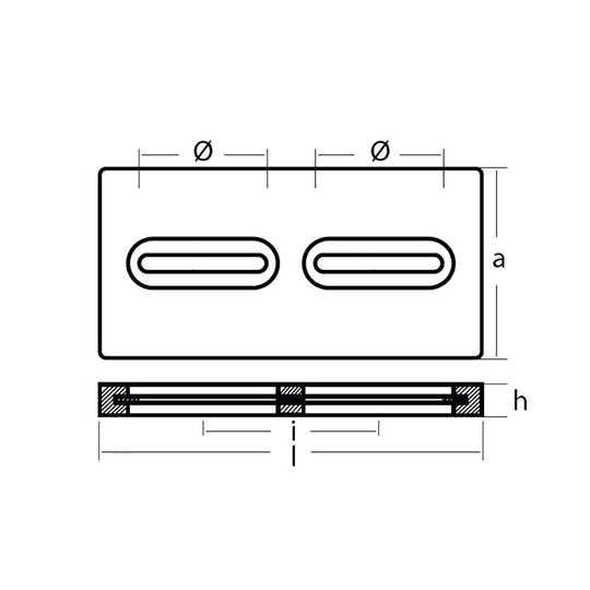 Tecnoseal Rectangular Zinc Plate Anode w/Inserts - 12" x 6" x 1" - Deckhand Marine Supply