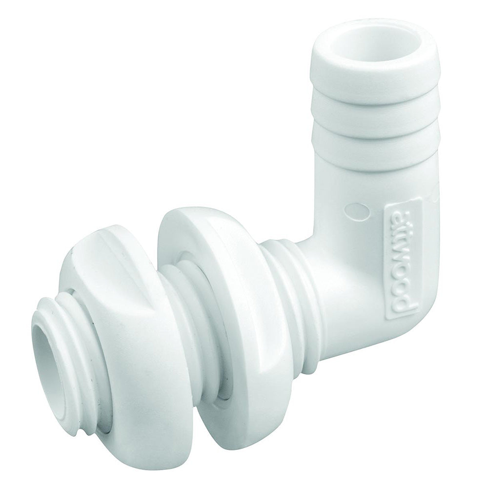 Attwood White Plastic 90 Degree Thru-Hull Connector - 3/4" Inner Diameter - Deckhand Marine Supply