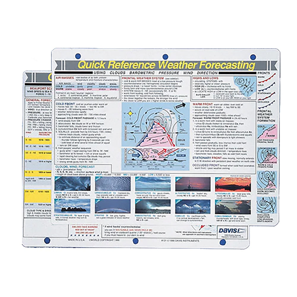 Davis Quick Reference Weather Forecasting Card - Deckhand Marine Supply