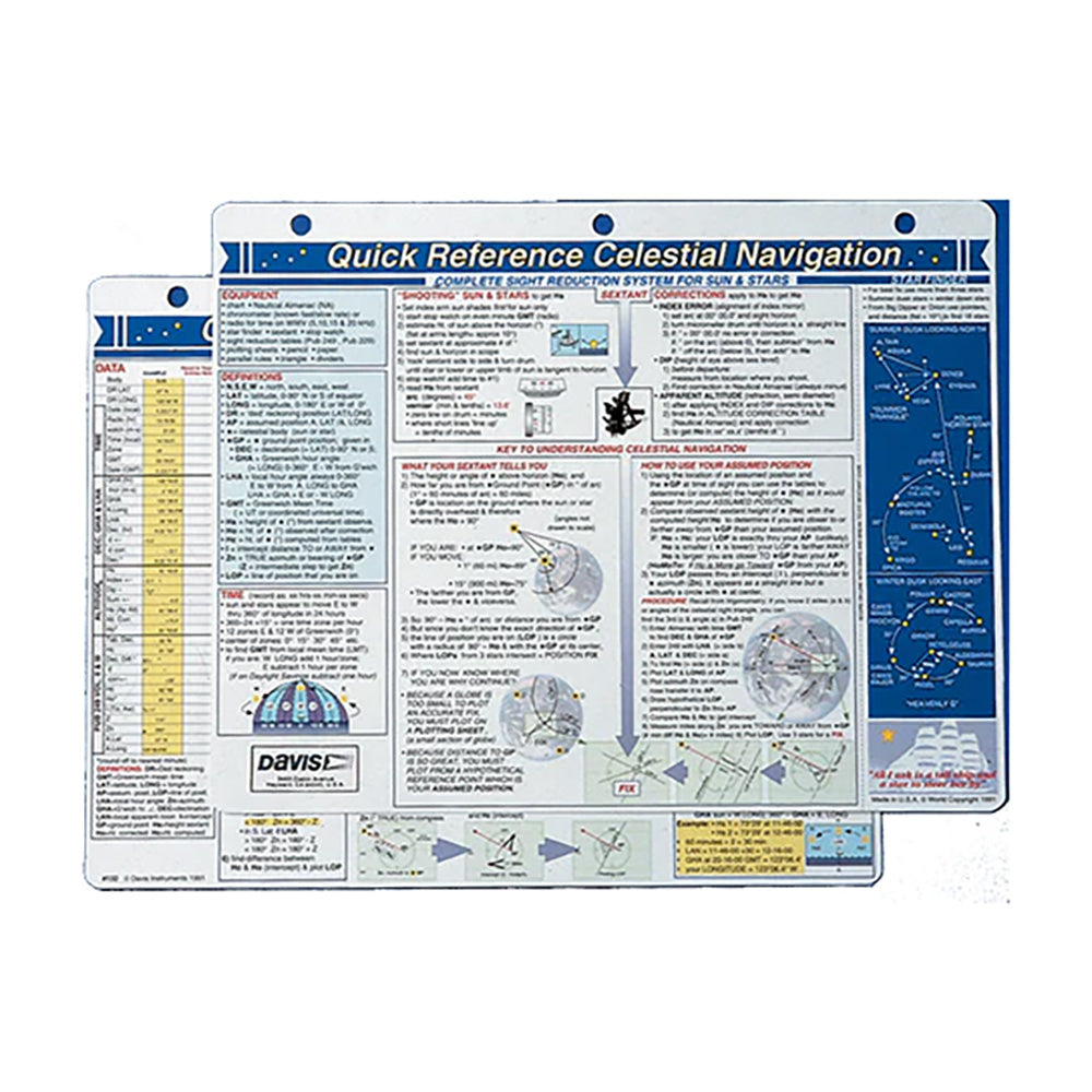 Davis Quick Reference Celestial Navigation Card - Deckhand Marine Supply