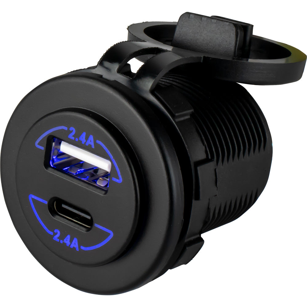 Sea-Dog Round Dual USB  USB-C Power Socket - Deckhand Marine Supply