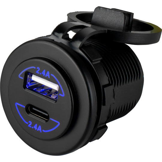Sea-Dog Round Dual USB  USB-C Power Socket - Deckhand Marine Supply