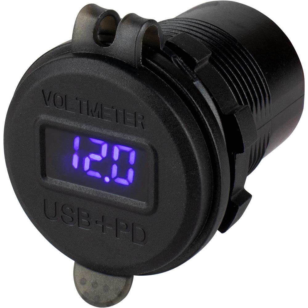 Sea-Dog Round USB  USB-C Power Socket w/Hidden Voltmeter
