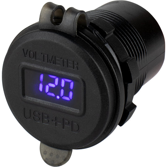 Sea-Dog Round USB  USB-C Power Socket w/Hidden Voltmeter - Deckhand Marine Supply