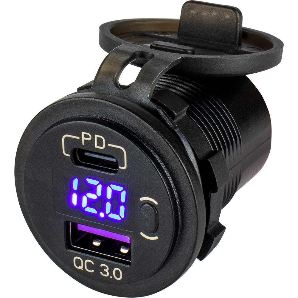 Sea-Dog Round USB  USB-C Power Socket w/Hidden Voltmeter - Deckhand Marine Supply